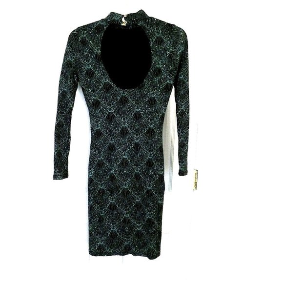 Sparkling Bodycon Dress Black Green Spiderweb Sexy Sally UK Size 8 USA 4 - Picture 2 of 10